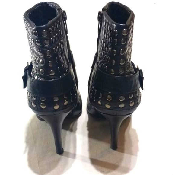 Vintage 90's Enzo Angiolini Black Studded Leather Heeled Booties Ankle Boots … - Picture 5 of 9